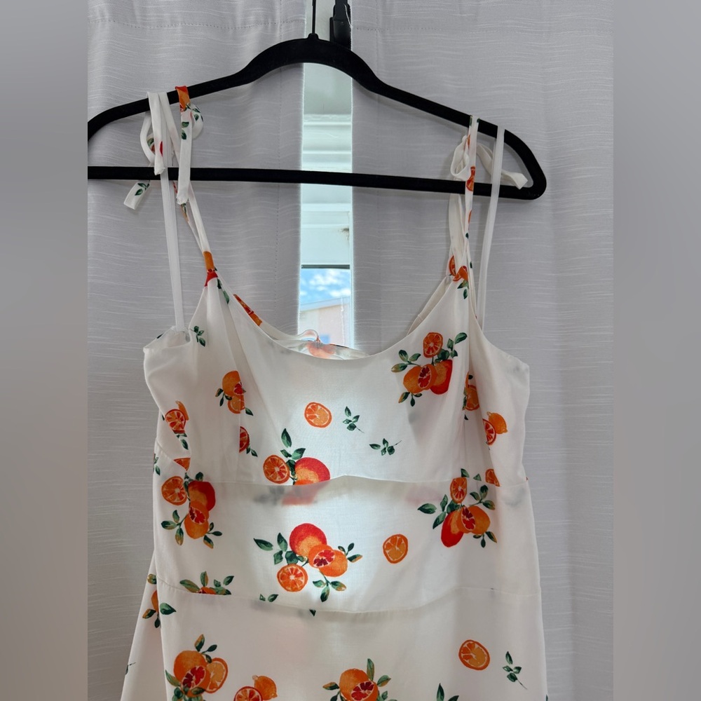 Wild Fable White Orange Floral Mini Dress | Tie Strap Summer Vacation Size L - Picture 6 of 11
